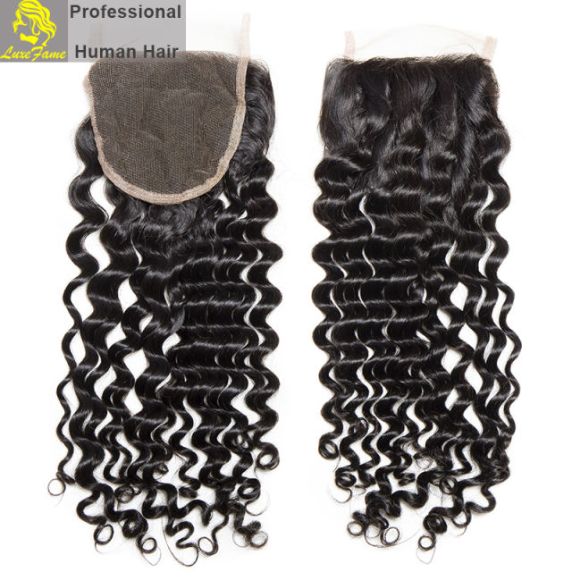 Luxefame hair Remy Hair Brazilian 7a deep wave Lace Closure, 4"*4" Swiss Lace with 130% density Free Shipping