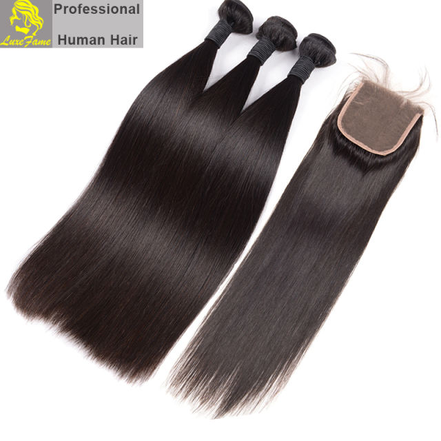 Top Grade 2/3/4PCS  Virgin Hair With Lace Closure Natural Straight For A Full Head Shipping