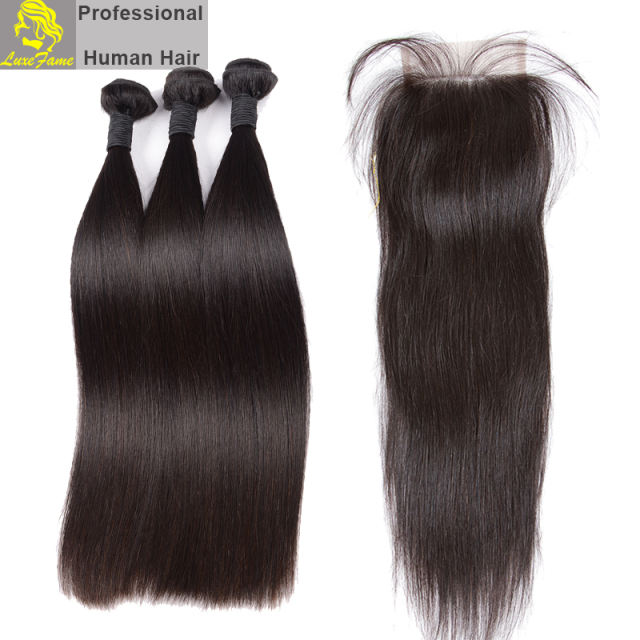 Royal Grade 2/3/4PCS  Virgin Hair With Lace Closure Natural Straight For A Full Head Shipping