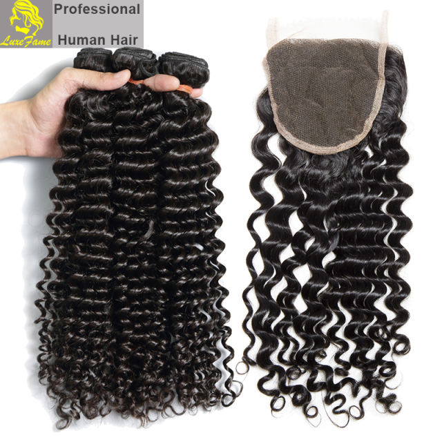 Top Grade 2/3/4PCS  Virgin Hair With Lace Closure Deep Wave For A Full Head Shipping