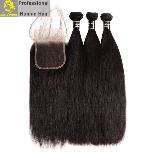 Royal Grade 2/3/4PCS  Virgin Hair With Lace Closure Natural Straight For A Full Head Shipping