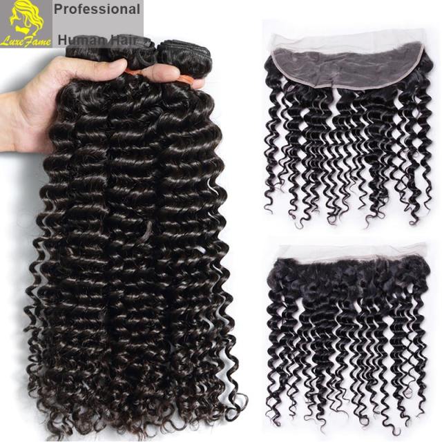 Top Grade 2/3/4PCS Virgin Hair With Lace Frontal Deep Wave For A Full Head Shipping