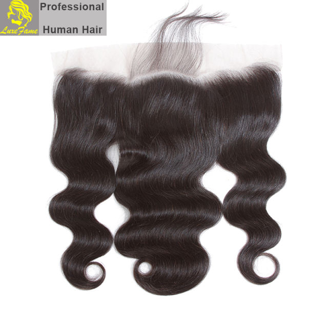 Luxefame 13"*4" Free Part Body Wave Lace Frontal Brazilian Remy Hair with Bleached Knots 100% Human Hair