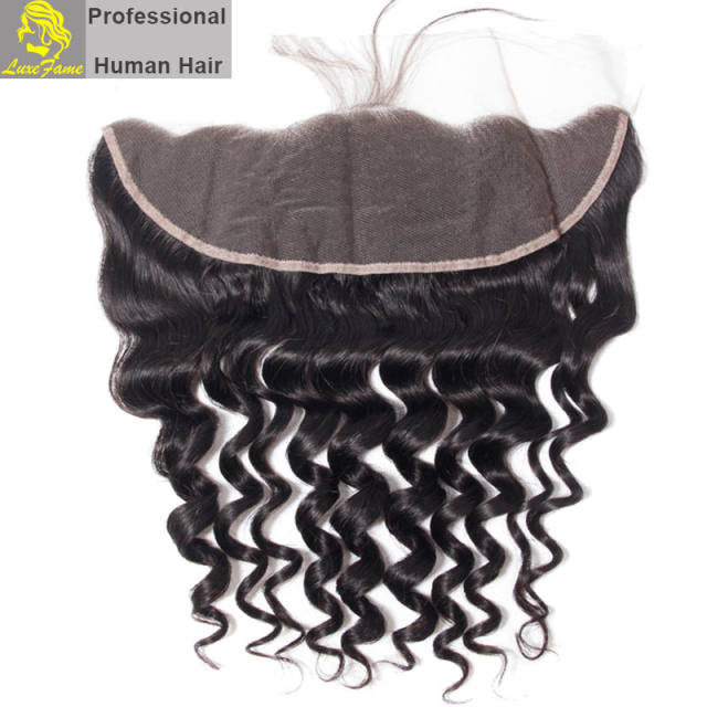 Luxefame 13"*4" Free Part Loose Deep Lace Frontal Brazilian Remy Hair with Bleached Knots 100% Human Hair