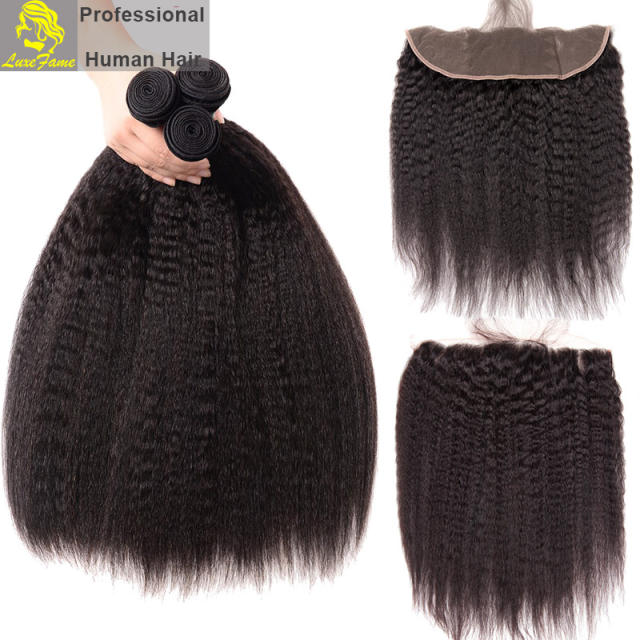 Top Grade 2/3/4PCS Virgin Hair With Lace Frontal Kinky Straight For A Full Head Shipping