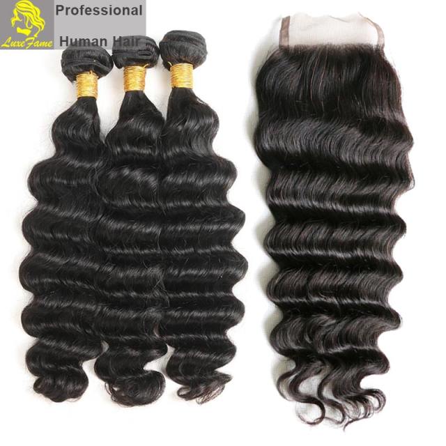 Royal Grade 2/3/4PCS  Virgin Hair With Lace Closure Loose Deep For A Full Head Shipping