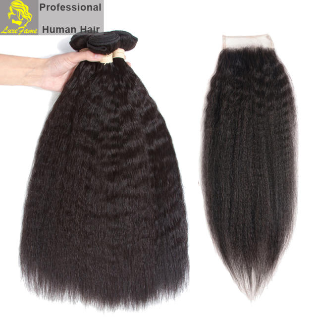 Top Grade 2/3/4PCS Virgin Hair With Lace Closure Kinky Straight For A Full Head Shipping