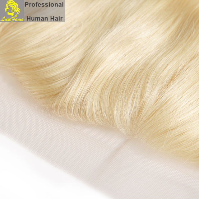 Luxefame 13"*4" Free Part Straight Lace Frontal Brazilian Remy Hair with Bleached Knots 100% Human Hair