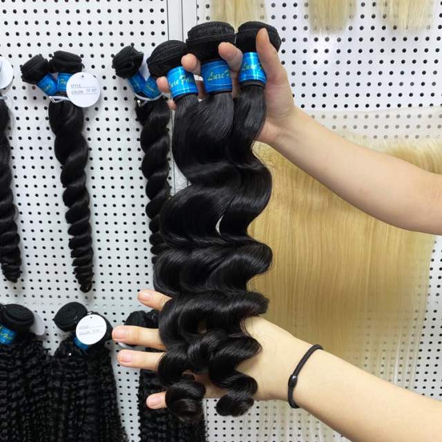 Luxefame Loose Wave Hair Brazilian Human Hair Weave Bundles Natural Black