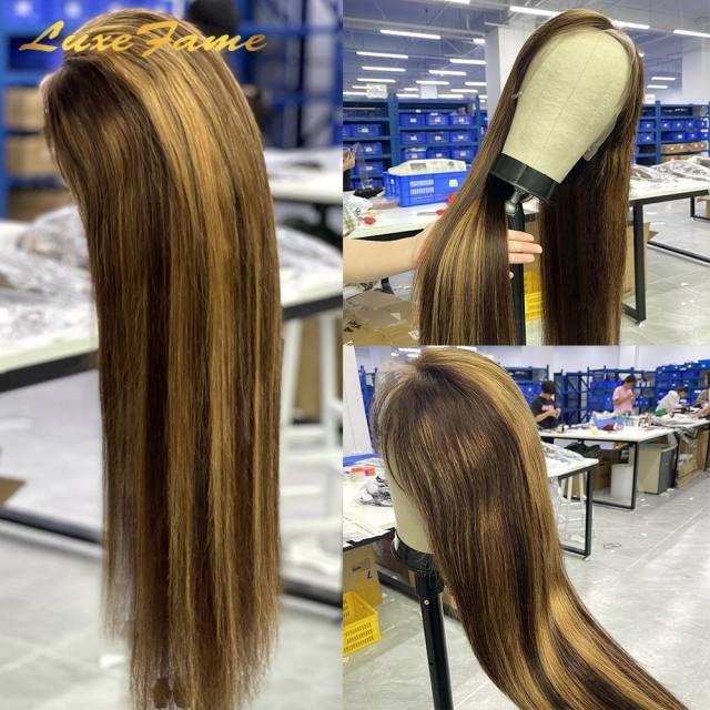 Straight Highlighted Lace Front Wigs Unprocessed Virgin Human Hair Wig
