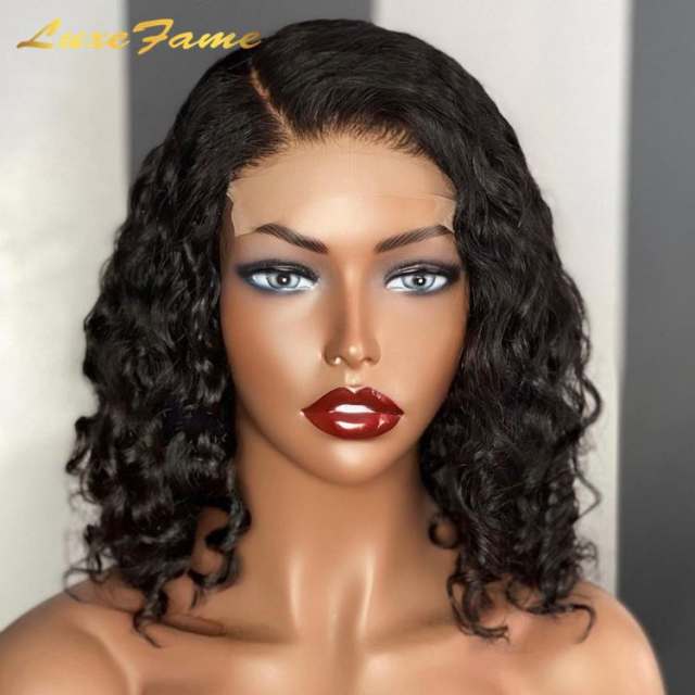 In Stock Wholesale Peruvian 4*4 Short Curly Bob Wig,Glueless Transparent Lace Closure Wigs,100% Virgin Remy Short Bob Lace Wig