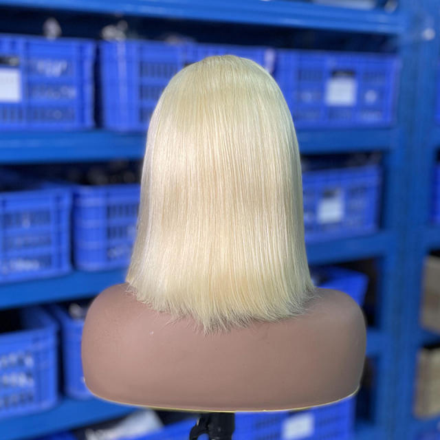 Luxefame 613 Transparent Human Hair Full Lace Wig, Blonde Bob Half Lace Front Wig Human Hair, Blonde 613 Hd Lace Frontal Bob Wig