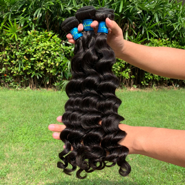 Luxefame Loose Curly Wave Hair Brazilian Human Hair Weave Bundles Natural Black