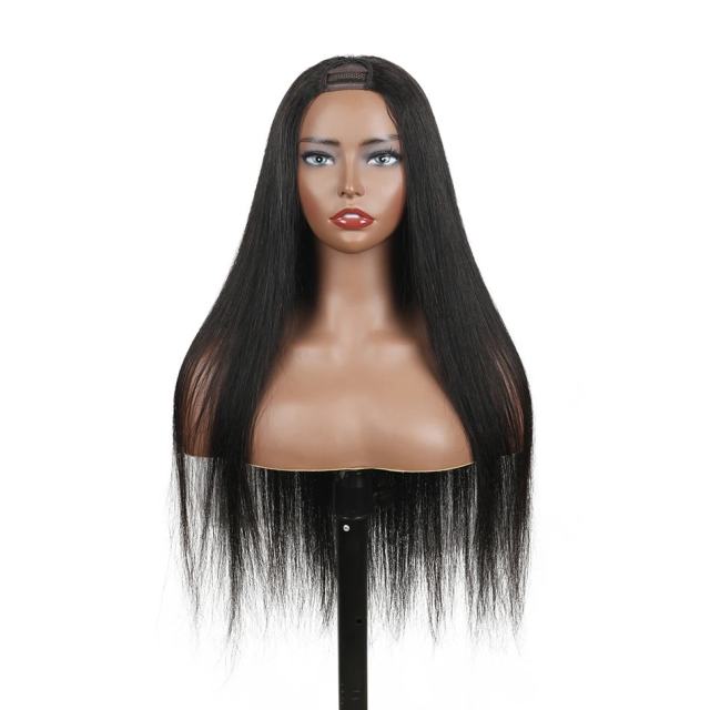 V part black kinky curly wig 24inch-1