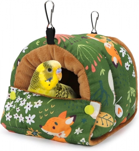 Bird Nest House Winter Warm Snuggle Hut Bird Bed Hanging Hammock for Parrots Budgies Parakeets Caique Senegal Cockatiels Conures Green