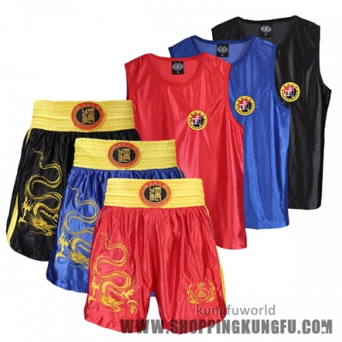 Popular Glossy Satin Sanda Boxing Suit Kung fu Uniform with Dragon Embroidery