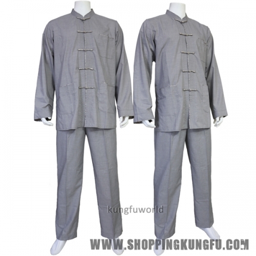 Gray Cotton Buddhist Monk Meditation Uniform Shaolin Kung fu Tai chi Suit