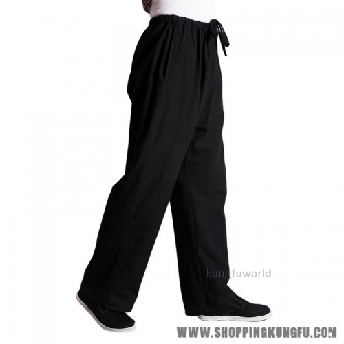 Black Cotton Casual Kung fu Tai chi Pants Martial arts Suit Wing Chun Trousers