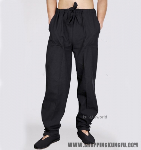 Black Cotton Casual Tai chi Kung fu Pants Martial arts Wing Chun Wushu Trousers