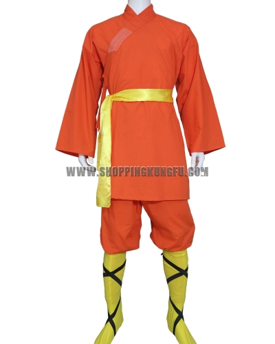 orange cotton shaolin monk uniform with yellow socks