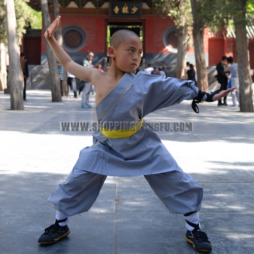 Gray Cotton One Sleeve Shaolin Monk Suit Martial arts Uniform