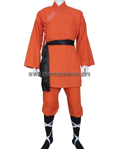 orange cotton shaolin monk suit with black socks