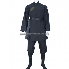 black cotton shaolin monk suit with black belt/socks/leg wraps