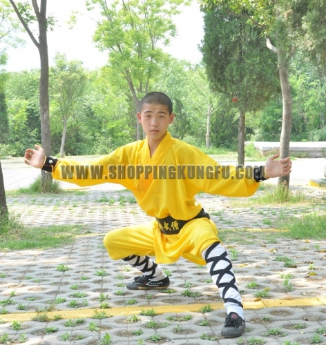 Yellow Polyester Shaolin Monk Performance Costume Martial arts Uniform Kung fu Suit