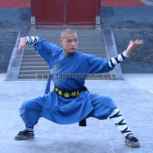 Blue Color Thick Cotton Blends Kung fu Shaolin Suit