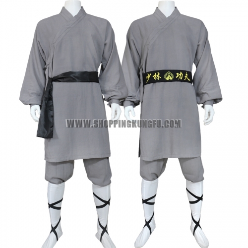 Dark Gray Linen Shaolin Monk Robe Kung fu Uniform Martial arts Tai chi Suit