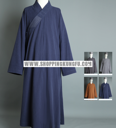 Thick Cotton Linen Buddhist Monk Robe Shaolin Kung fu Uniform Meditation Suit