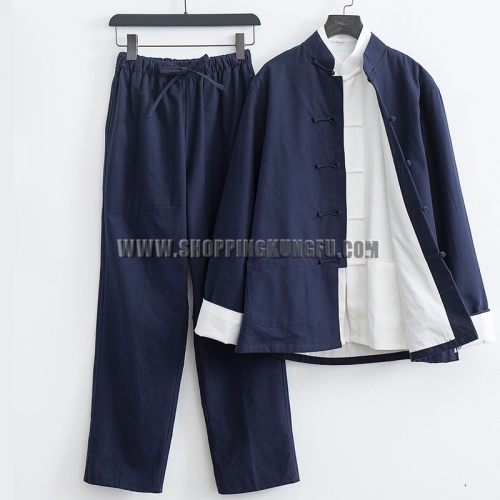 3 Pieces Cotton Tang Suit Tai chi Uniform Wing Chun Kung fu Jacket and Pants