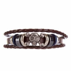 EVBEA Unisex Leather Skull Bracelets Rock Punk Stainless Steel Skeleton Charms Cuff Bracelet Bangles Casual Jewelry