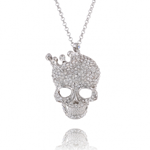 Crystal Rhinestone Necklace Skull Long Choker Hip Hop Party Cool Jewelry for Women and Men