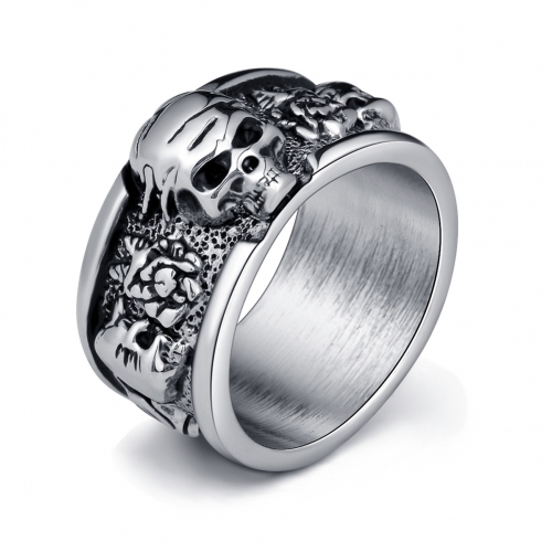 Rock Roll kpop Silver Gothic Punk Old Wrinkle Skull Big  Rotating Bikers Bible Rings Men's & Boys' Jewelry