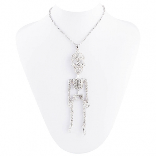 Outstanding Hip Hop Jewelry for Men Women Skull Pendant Long Necklaces with Big Crystals Skeleton Pendants Choker