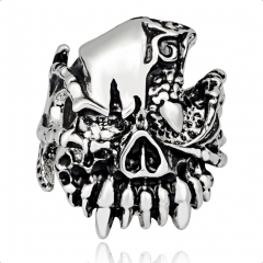 Fashion Design Gothic Punk Skull Silver Adjustable Rotating Big Party Bikers Rings Men's Jewelry