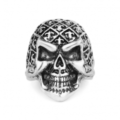 Graduation Kpop Hip Hop Rock Silver Large Adjustable Size Cross Skull Biker Couple Rings Wholesale Party Jewelry Accessories