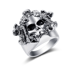 EVBEA Halloween Men Biker Ring 316L Stainless Steel Rings Viking Punk Double Skull Skeleton Ring Gothic Punk Rock Jewelry