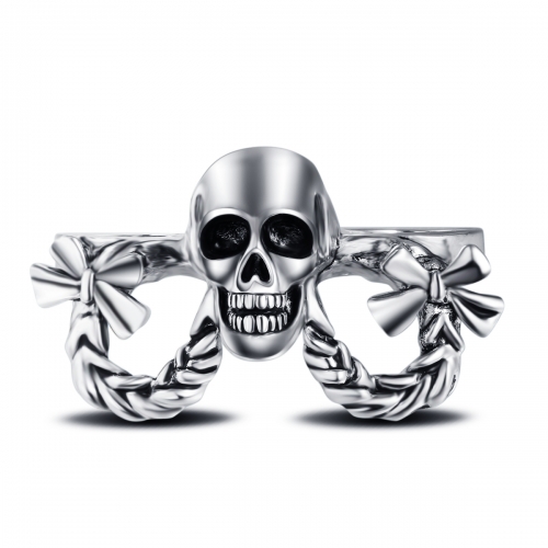 Hip Hop Rock Silver Punk Skull Big Knuckle ajustable Tres dedos Bikers Anillos de motocicleta Joyería de tinte para hombres y niños