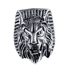 Hip Hop Rock Silver Punk Skull Big Adjustable Lion Bikers Motorcycle Rings Men's & Boys' Jewelry with  Stones