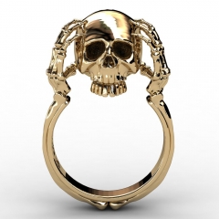 EVBEA Wholesale Cheap Cool Hell Death Gold Skull Ring Man Never Fade Punk Biker High Quality Ring