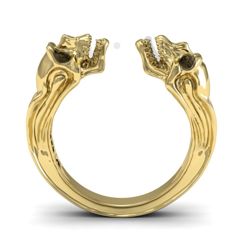 Золото с изображением черепа Близнецов с двумя открытыми кольцами из черепа, выполненное в стиле ретро в стиле ретро