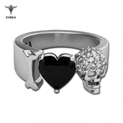 I Love Skull Ring Men Women Statement Black Heart Diamond Band