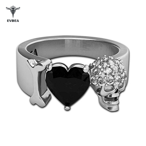 I Love Skull Ring Men Women Statement Black Heart Diamond Band