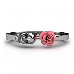 Rose and Skull Open Engagement Ring Statement Wedding Promise Ring For Women Girls