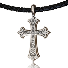 EVBEA Mens Cross Necklace Simple Viking Celtic Cross Pendant Jewelry with Black Genuine Leather Cord Chain Religious Gifts