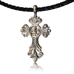 EVBEA Mens Cross Necklace Simple Viking Celtic Cross Pendant Jewelry with Black Genuine Leather Cord Chain Religious Gifts