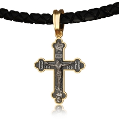 EVBEA Mens Necklace Simple Viking Crucifix Christian Jewelry with Black Genuine Leather Cord Chain Religious Gifts