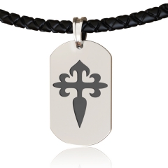 EVBEA Mens collar cruzado simple etiqueta colgante de joyería con negro cadena de cordón de cuero genuino regalos religiosos